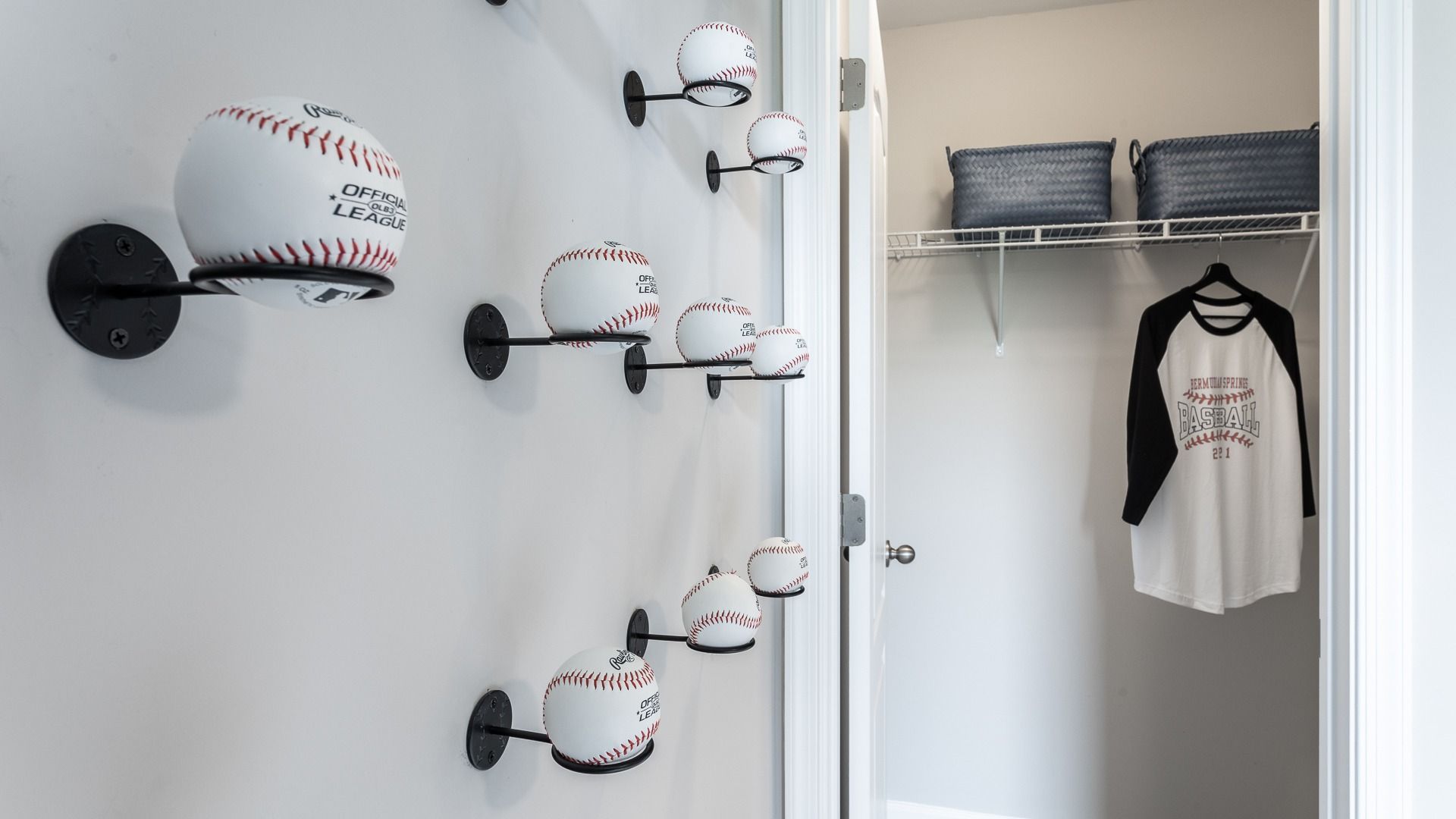 The Carnegie II bedroom closet is ideal for displaying sports interests and keeping gear organized.