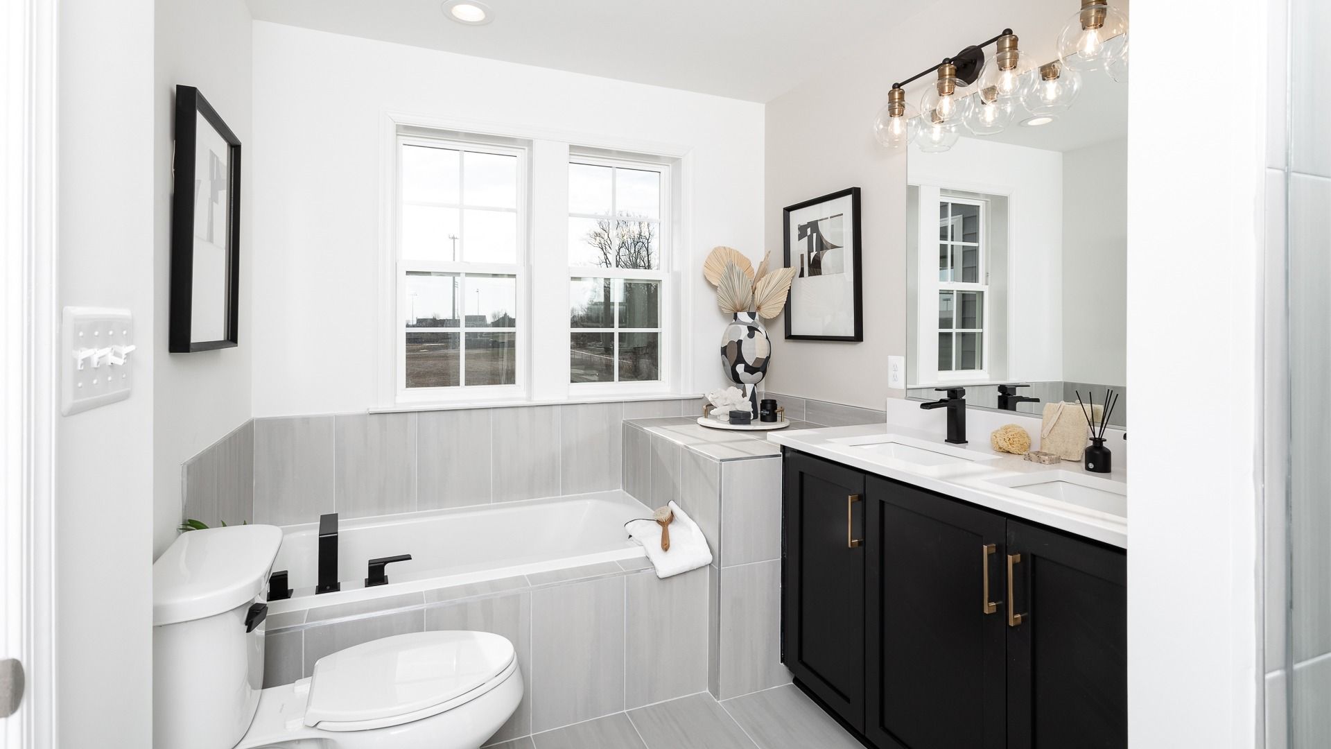 The owner's bath with soaking tub and dual sink vanity in Bedford II floor plan.