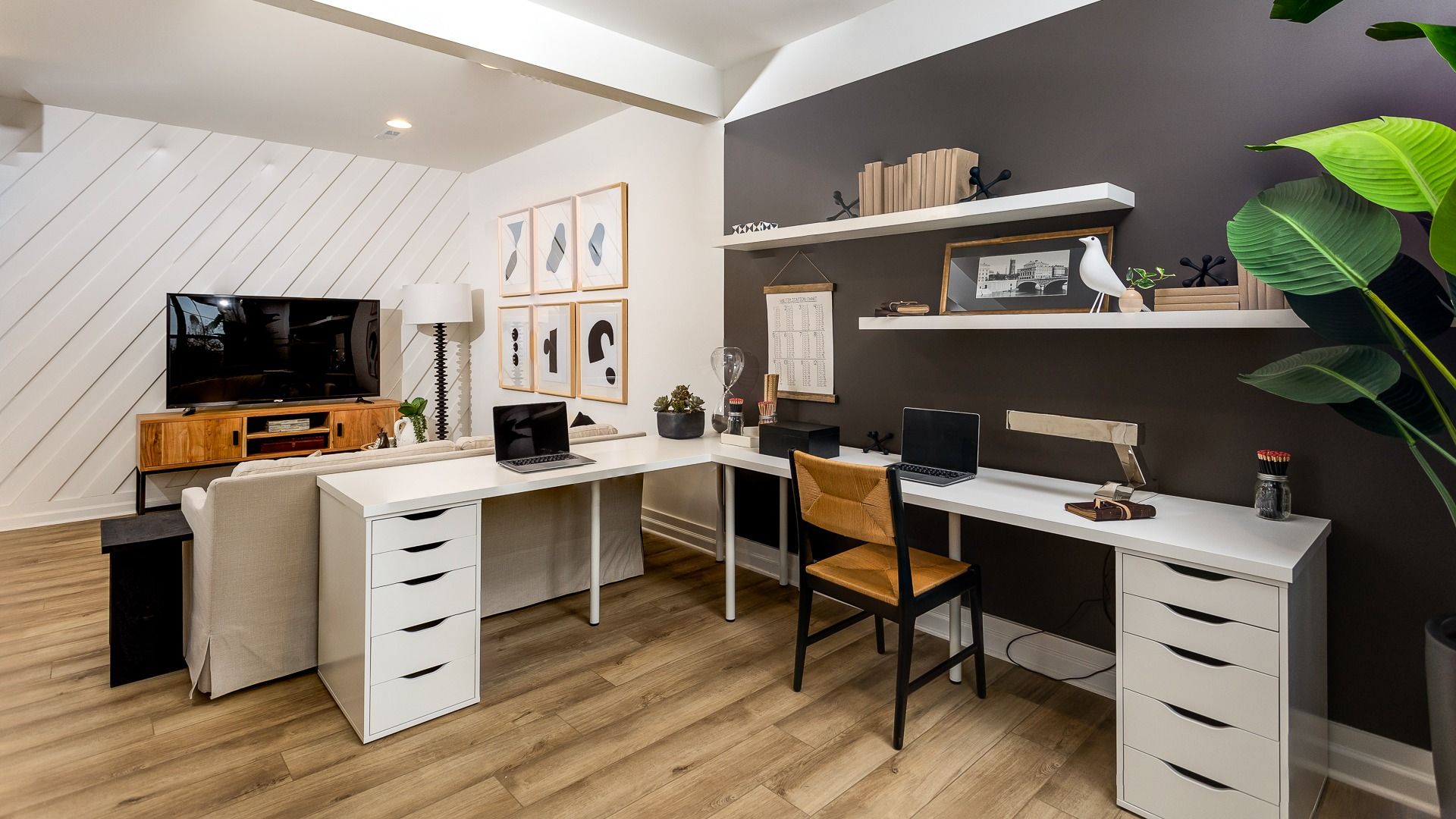 Enjoy the finished lower level with study area and media center in the Bedford II floor plan.