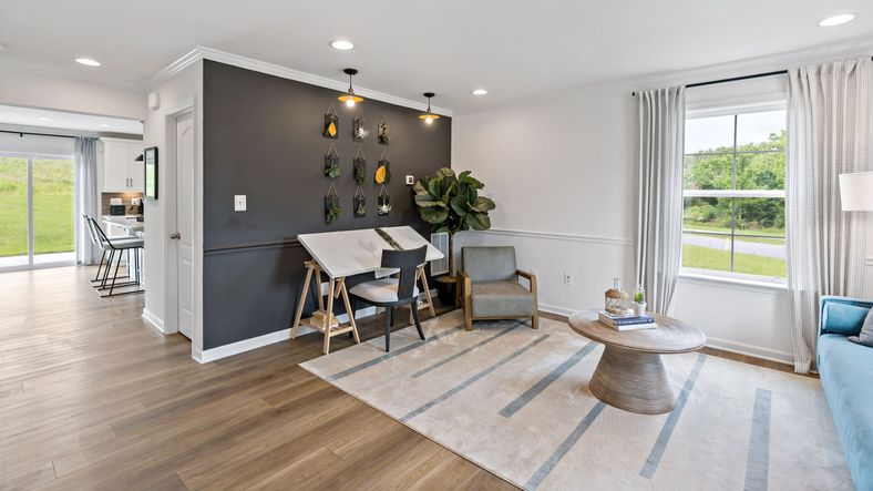 Turn the Carnegie II flex room into a creative art space with desk, storage, and seating.