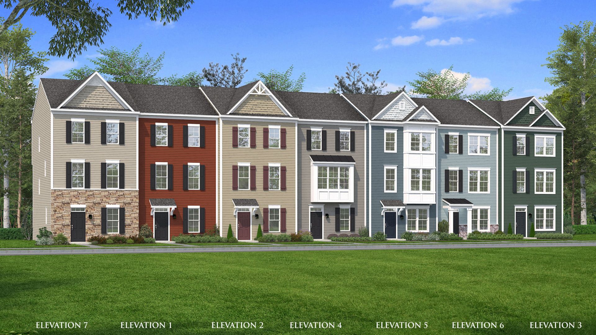 Elevations 1 - 7 Bedford, Darlington, and  Deepcreek - No Garage