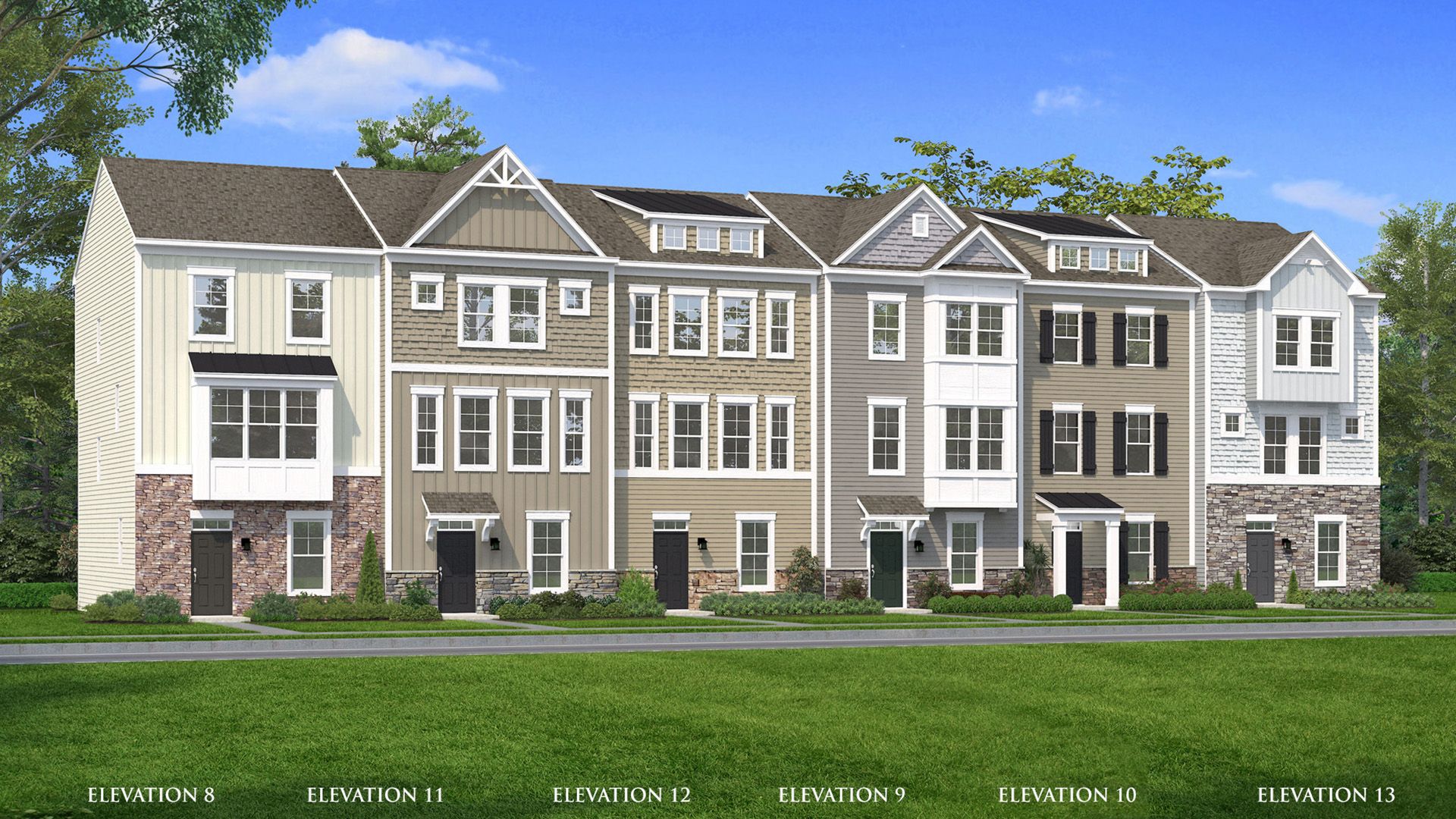 Elevations 8-13 Bedford, Darlington, and Deep Creek - Rear Entry