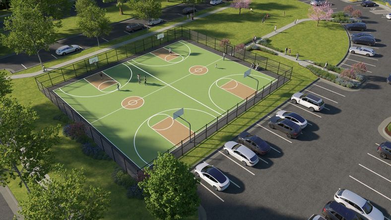 Enjoy the Huntfield basketball courts, opening summer 2026, for games and active play.