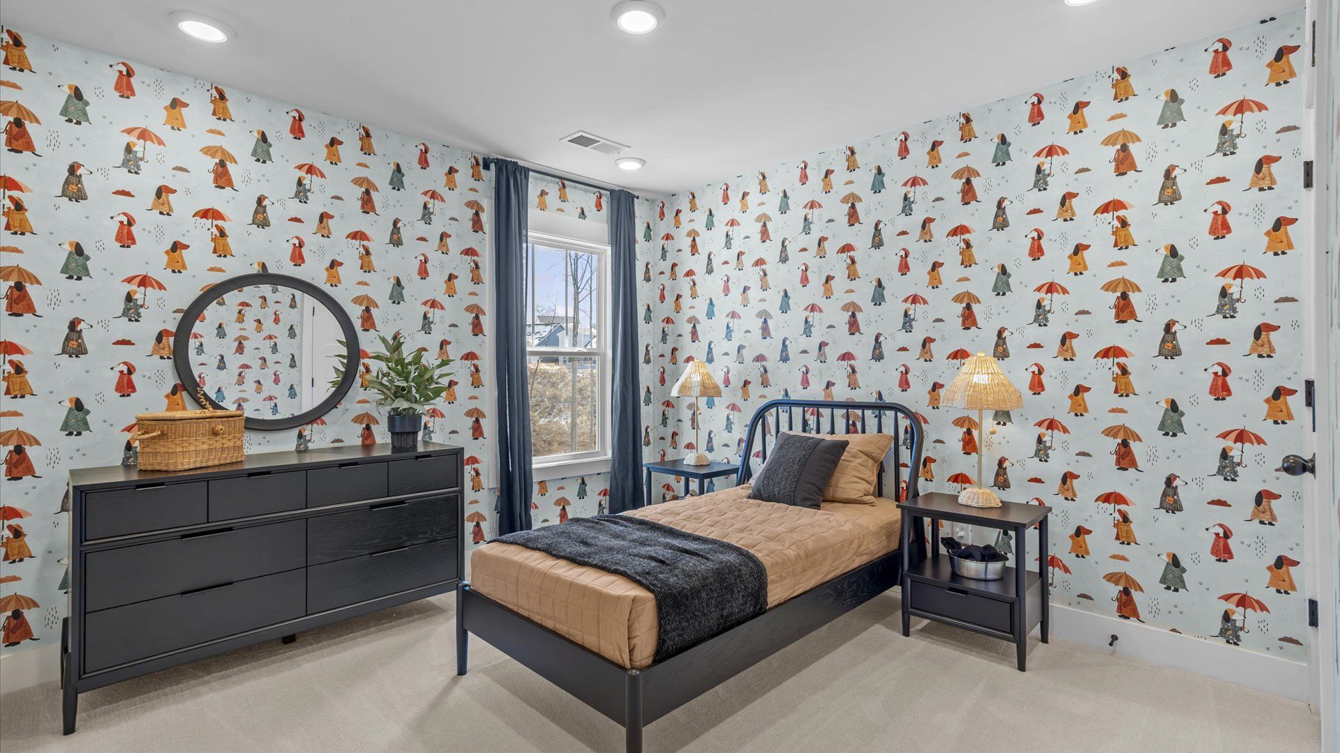 Thoughtfully designed room with plush carpeting and generous proportions at the Foxbank community
