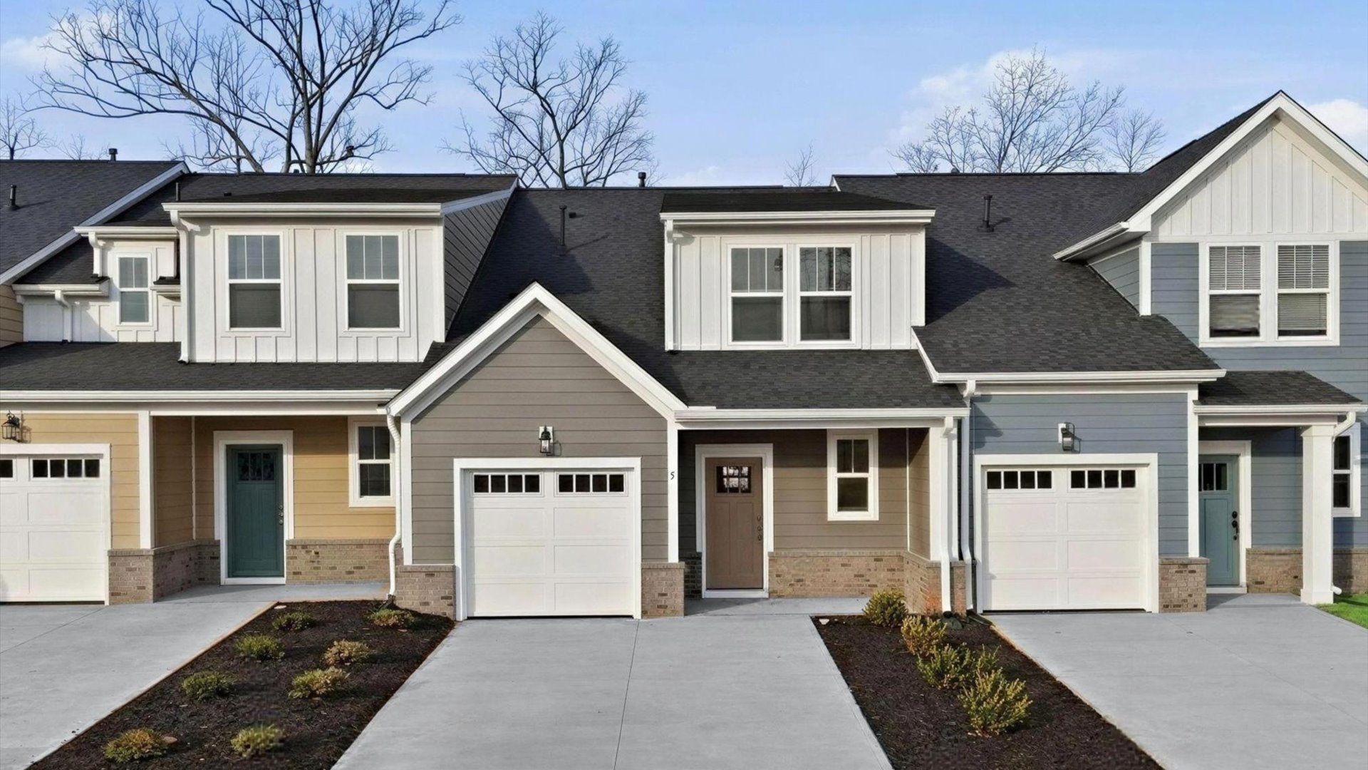 Stylish front elevation with accomplished design and high standards throughout at this Lawson design villa in Greenville, SC