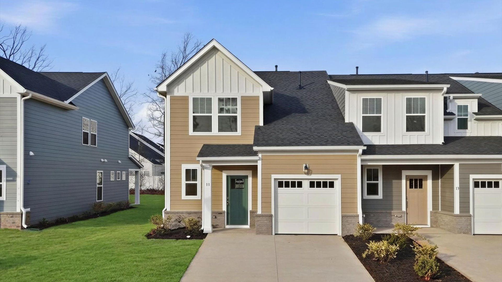 Exclusive DRB Homes Lawson exterior with balanced proportions and vibrant curb appeal at Pelham Crossing