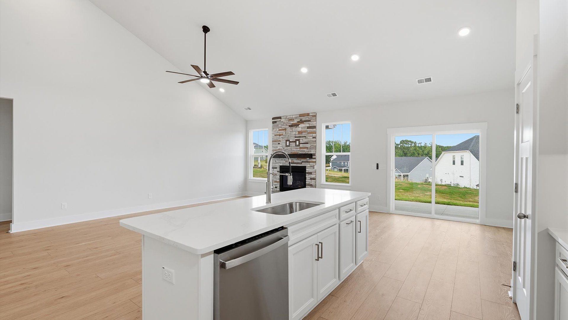 Exceptional culinary space with a striking 9-foot island and eye-catching quartz countertops located in Moore, SC