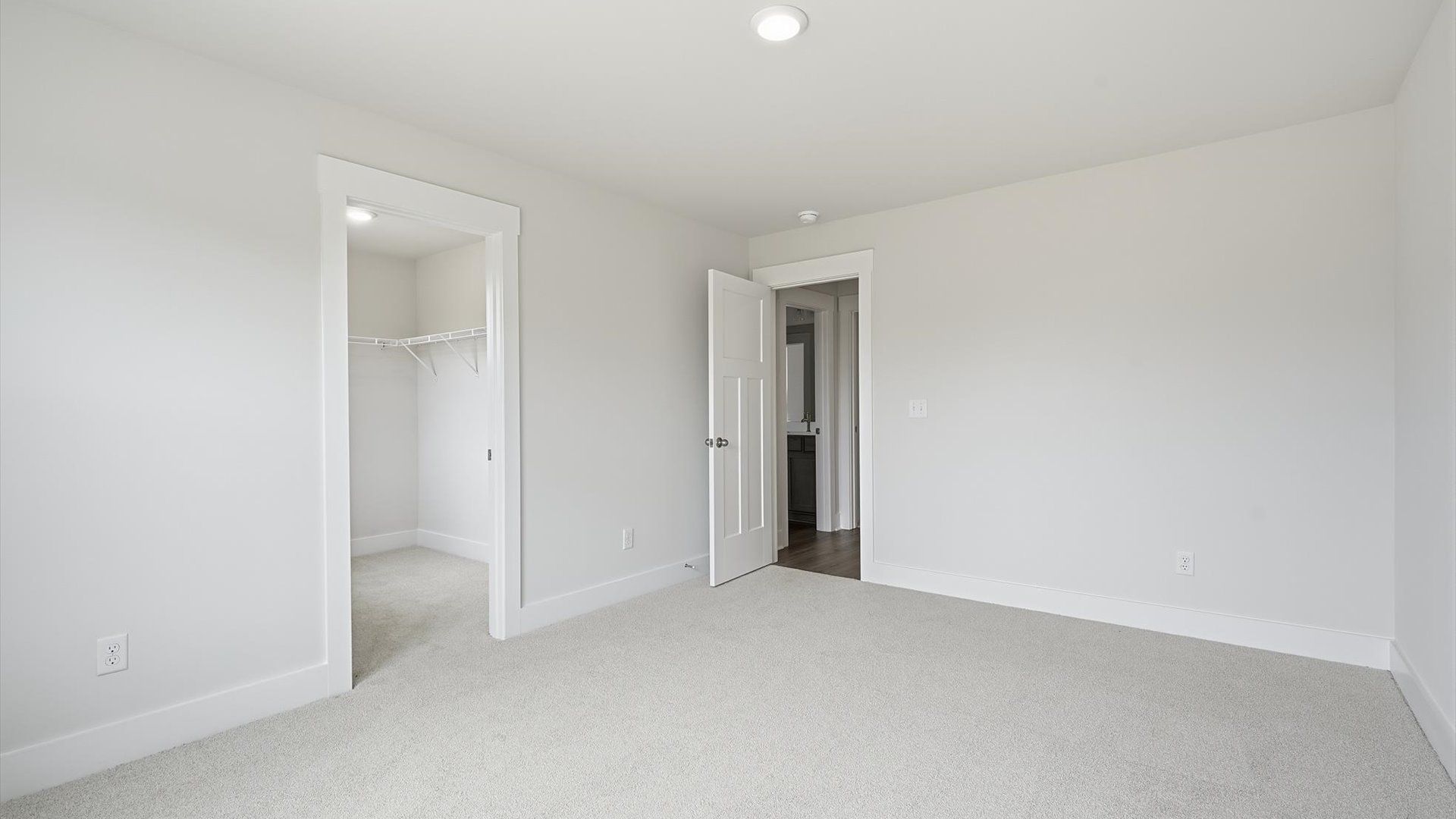 Tasteful secondary bedroom with plush carpet and a spacious walk-in closet at the Barton Hollow community