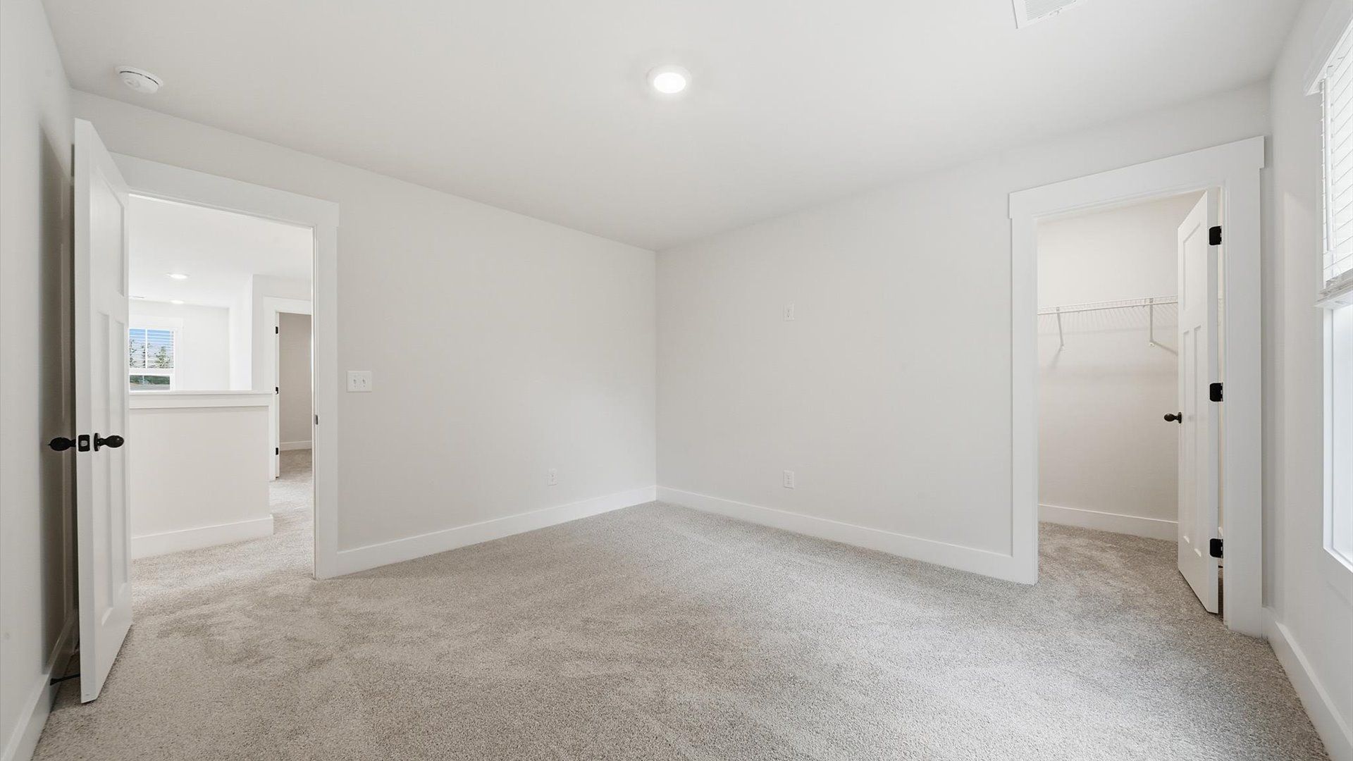 Highly functional bedroom with walk-in closet and tasteful carpet for a restful retreat by DRB Homes