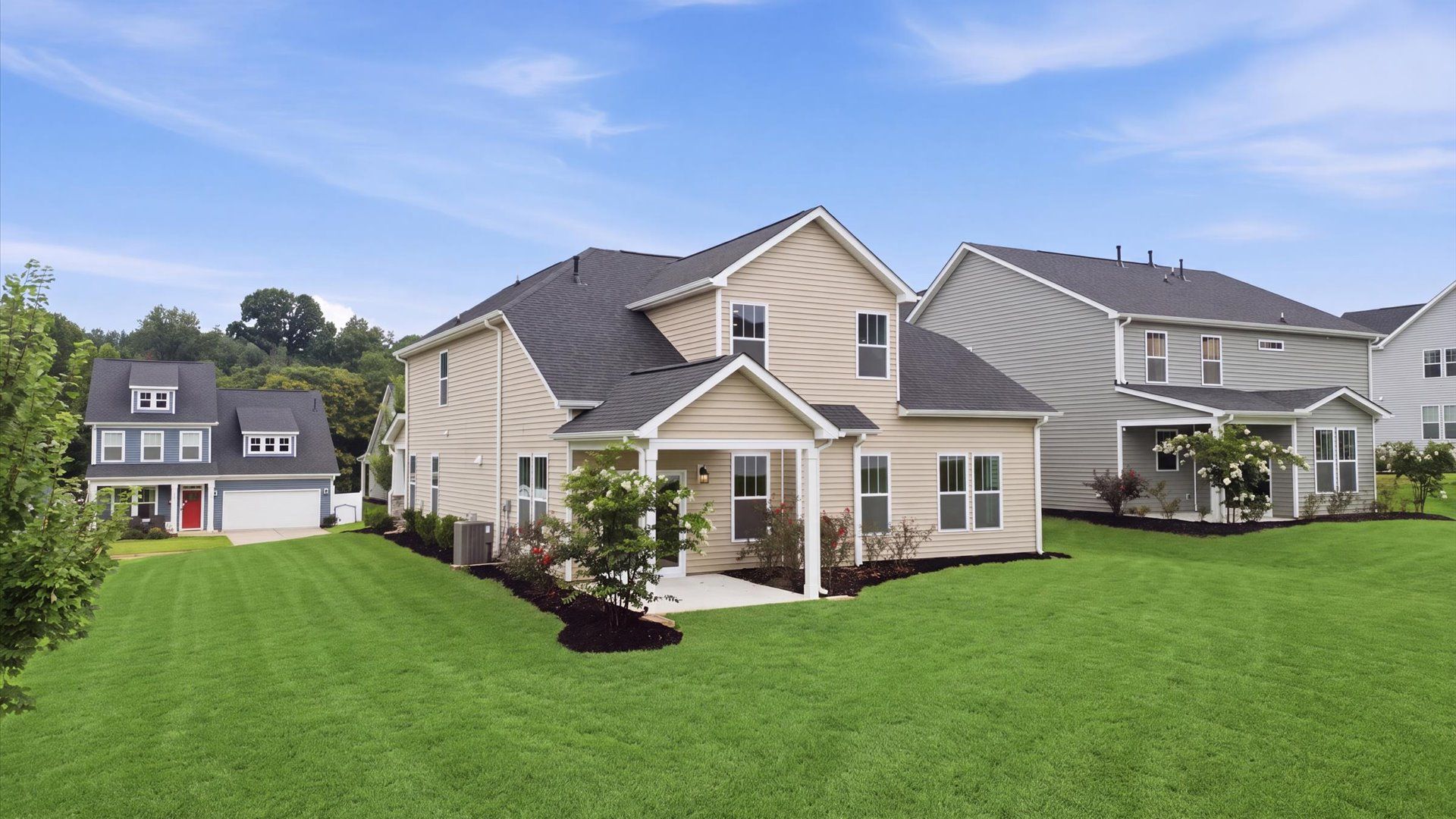 Exclusive rear covered porch with accomplished detail and elevated outdoor living potential at the Fox Hollow community