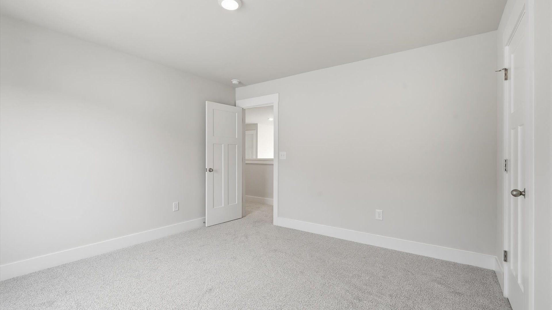 Accomplished design shines in this carpeted bedroom with a functional walk-in closet