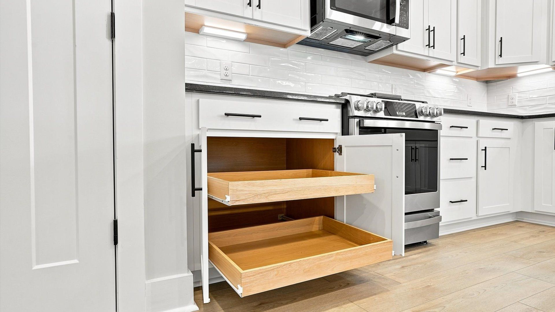Luxury-inspired kitchen featuring expansive storage space and elegant design elements