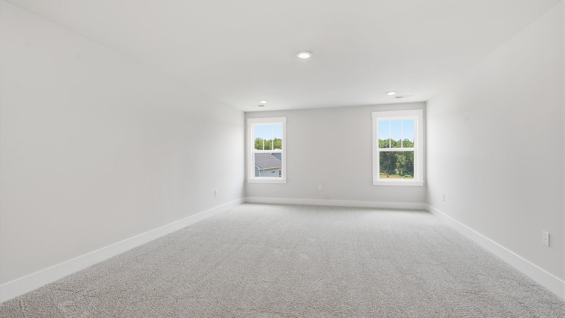 Functional bonus room with carpeted floors and exceptional natural light in a modern home