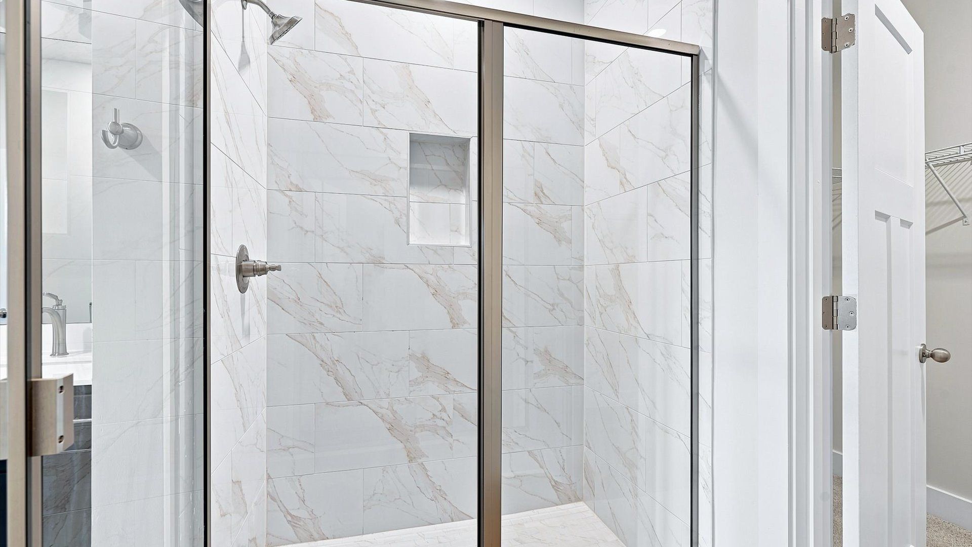 Private bath sanctuary featuring upscale materials, thoughtful design, and a walk-in shower near Lake Hartwell