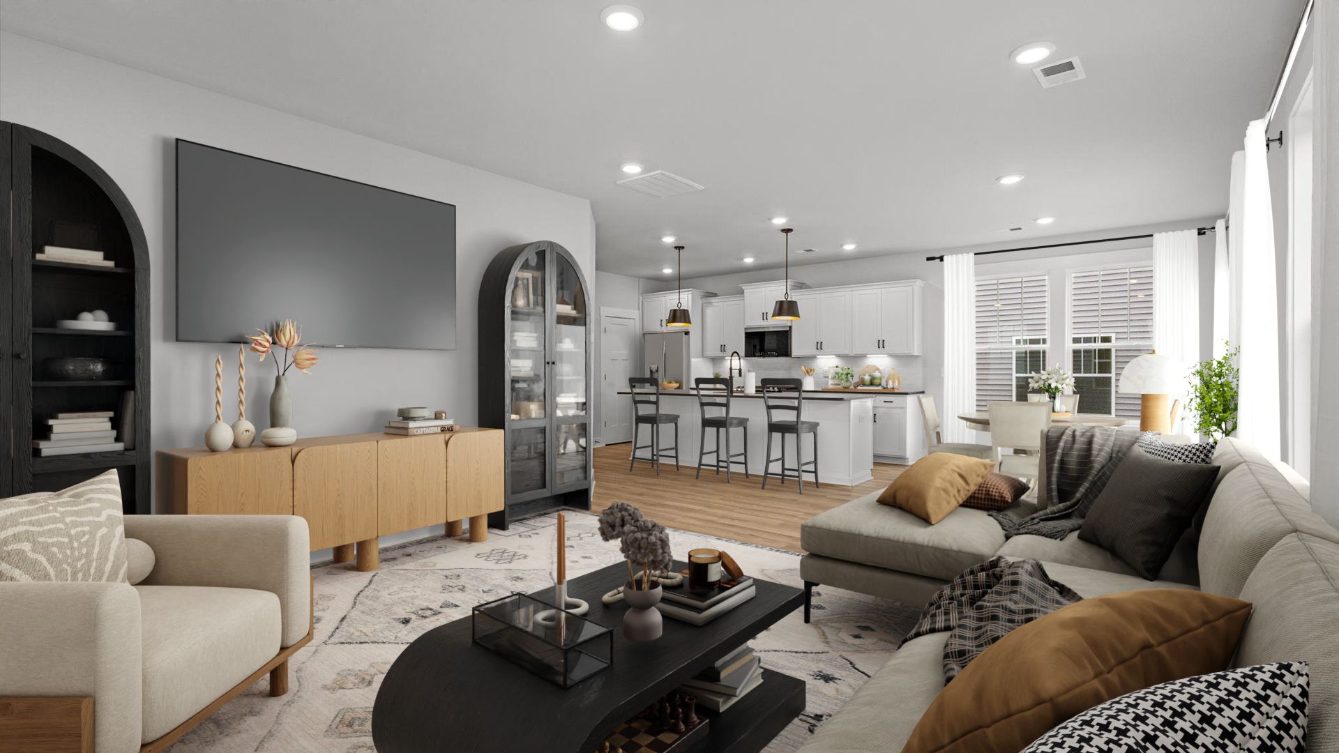Neroli home plan open concept living room and kitchen/breakfast area