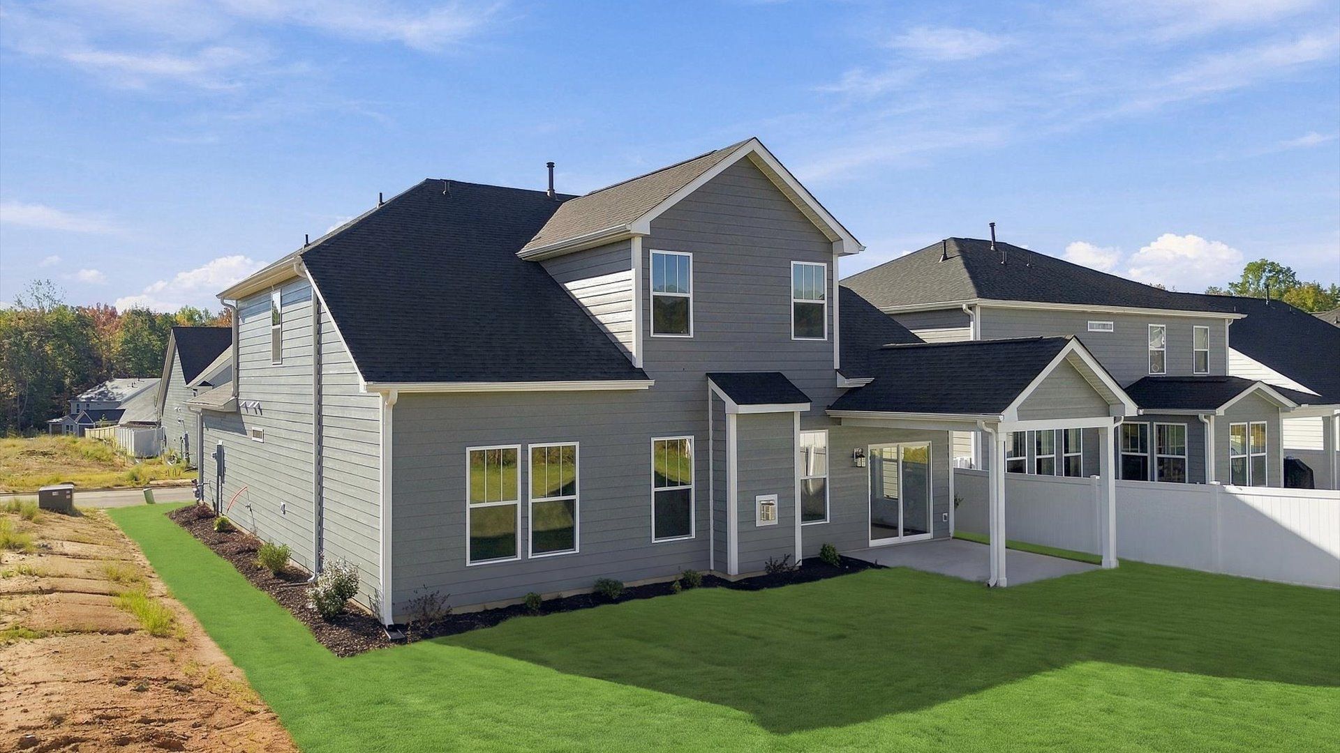 Notable exterior includes a rear covered porch designed for year-round enjoyment at Mulberry Estates