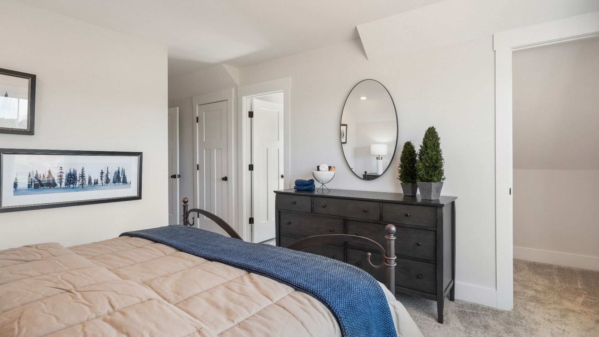 Well-sized bedroom in the Sutherland Design with clean, modern design elements located near Clemson, SC