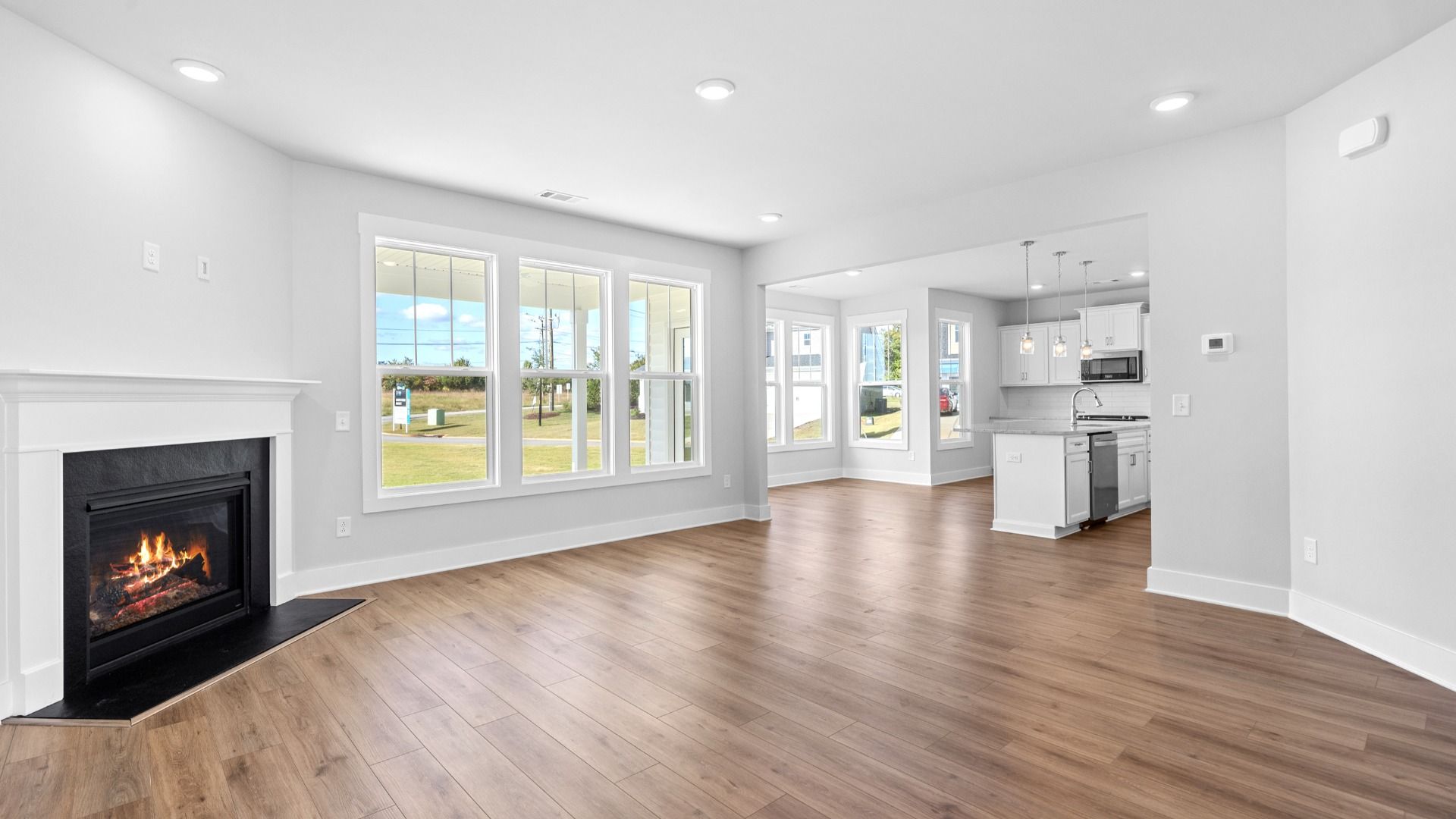 2 story single family home, all white, family room