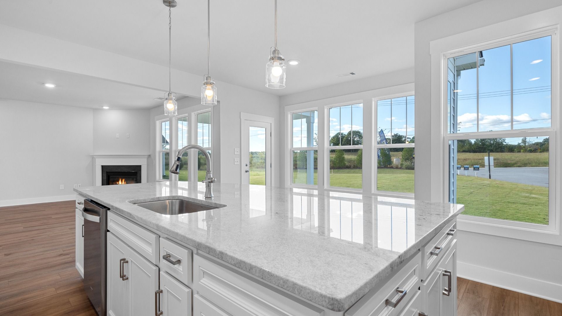 2 story single family home, all white, kitchen