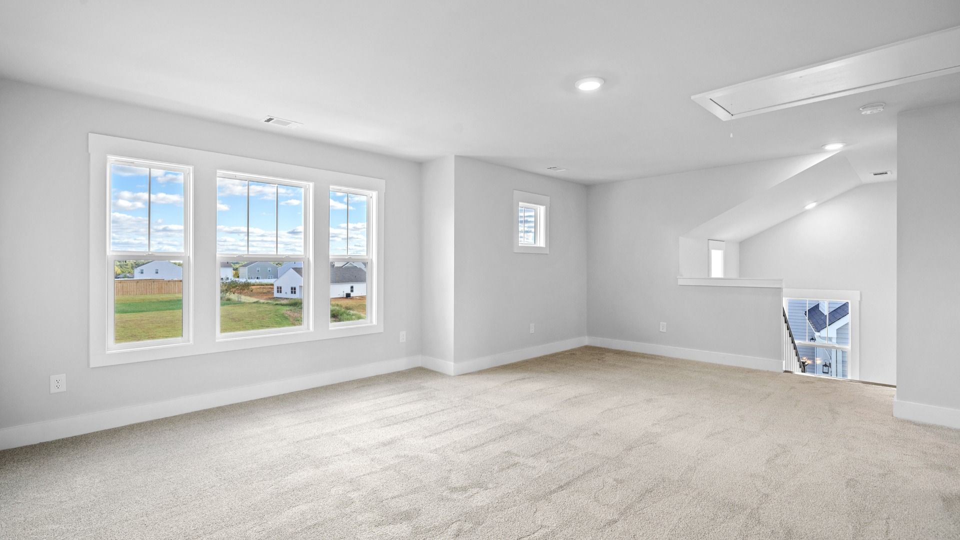 2 story single family home, all white, loft