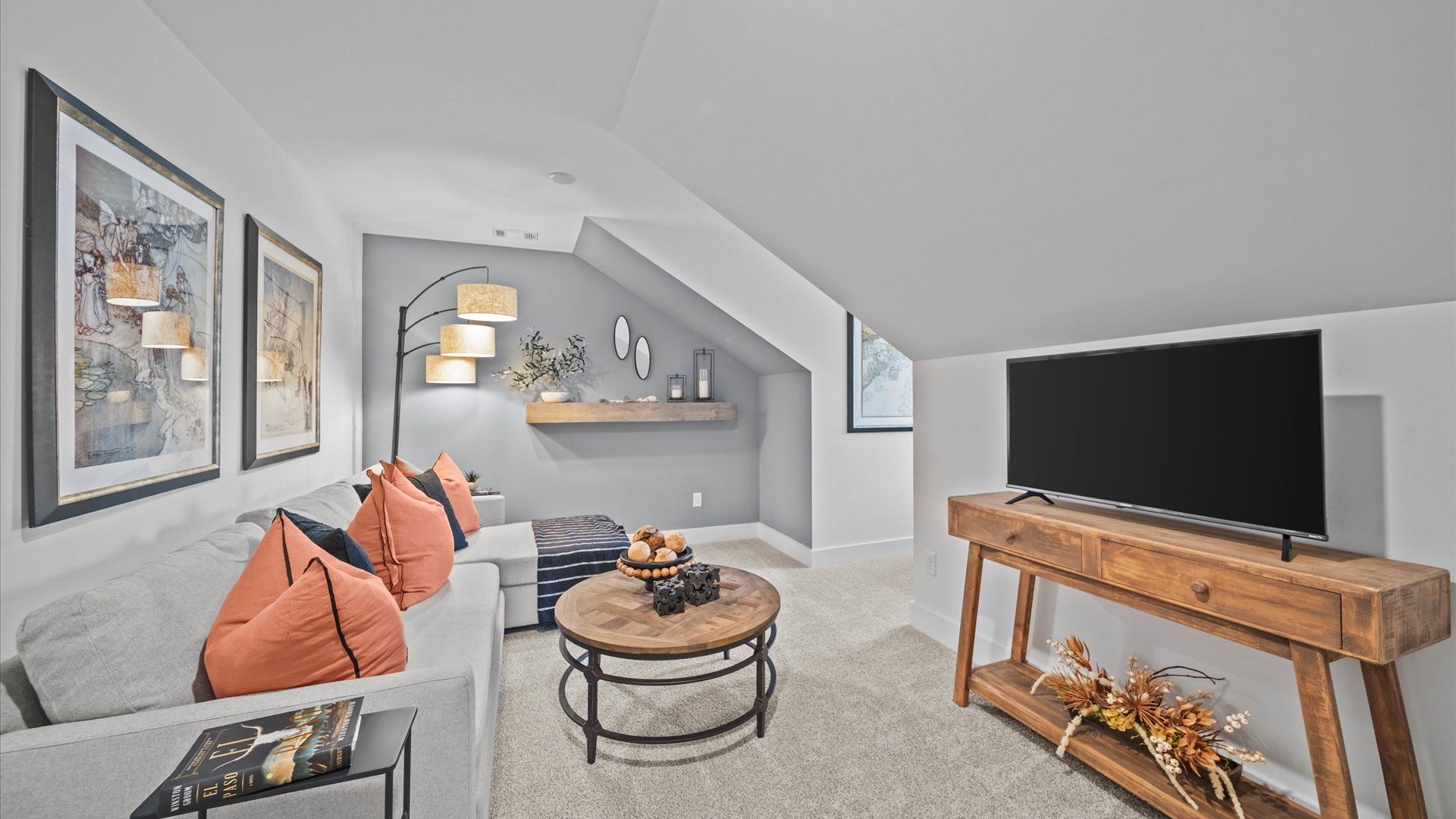 Top-notch design defines this loft with carpet floors and an open, airy layout