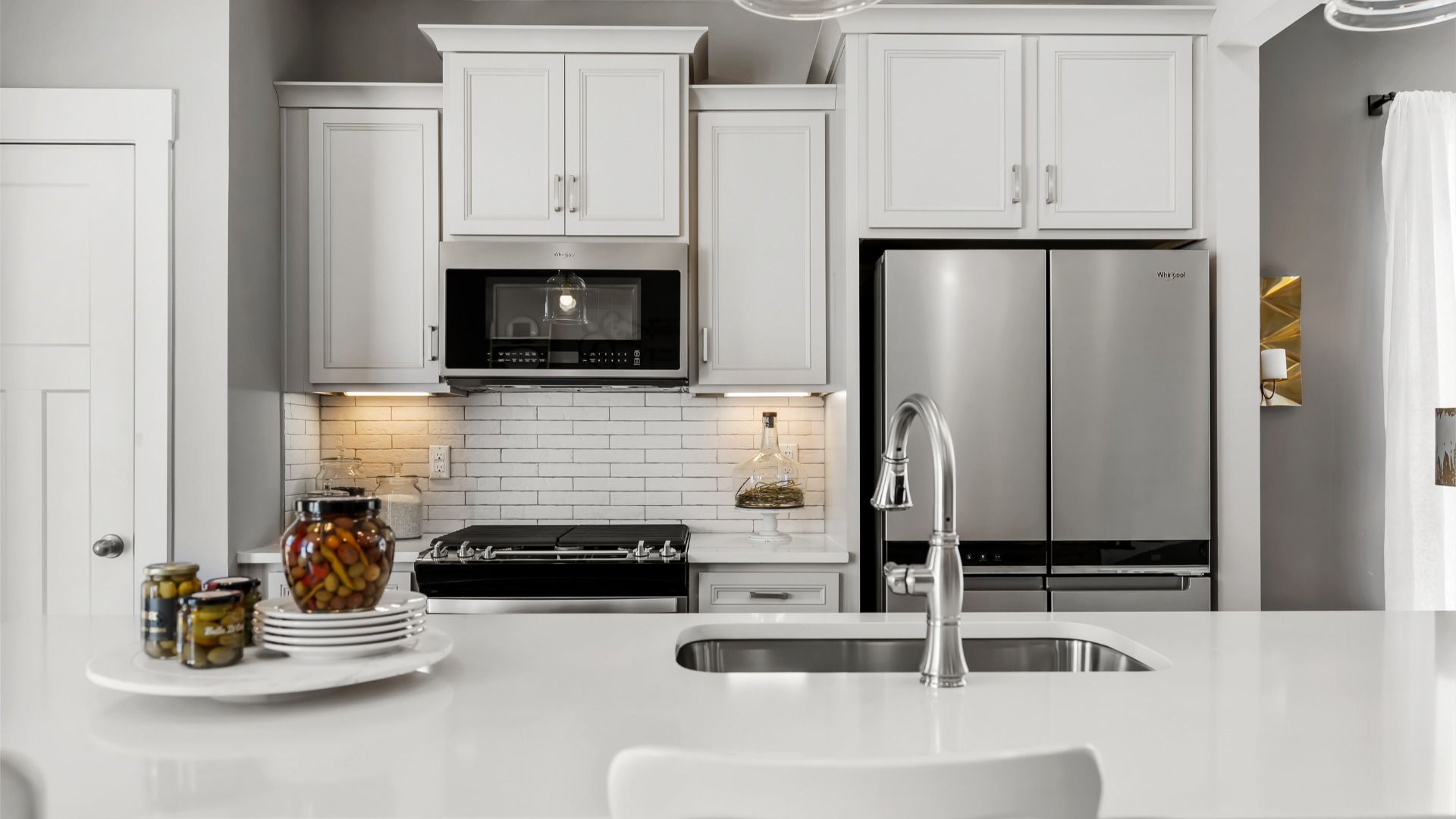 New two story townhome modern kitchen at Hickory Heights by DRB Homes near Downtown Greenville, SC