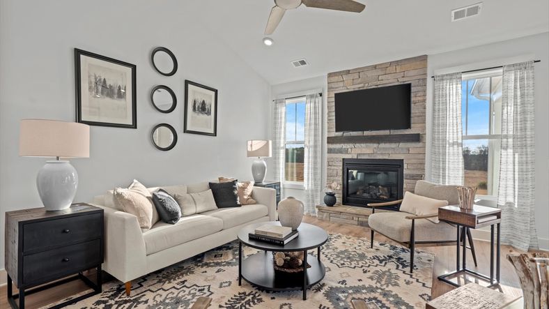 Highly functional family room with established charm and current styling