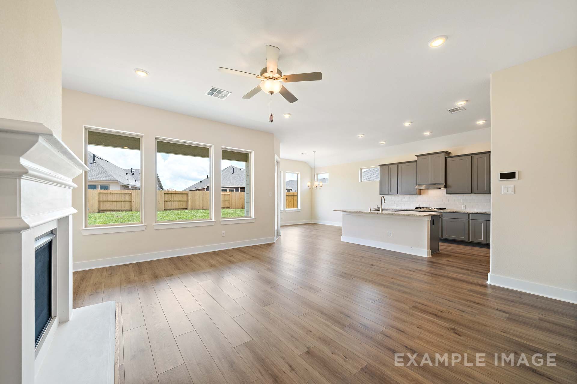 Family Room, Kitchen, and Dining Area in the Diana Floor Plan