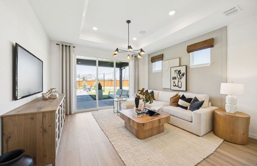 Spacious living area with large windows