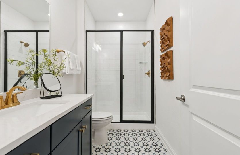 Secondary bathroom with double vanity and optional shower