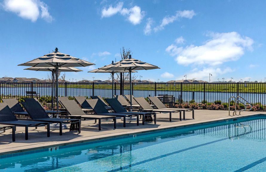 Pool with lake views