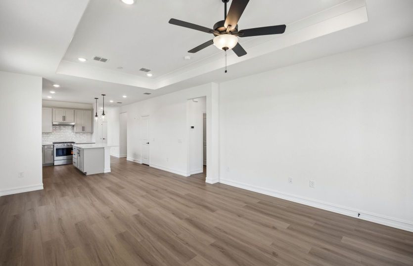 View of kitchen from living room