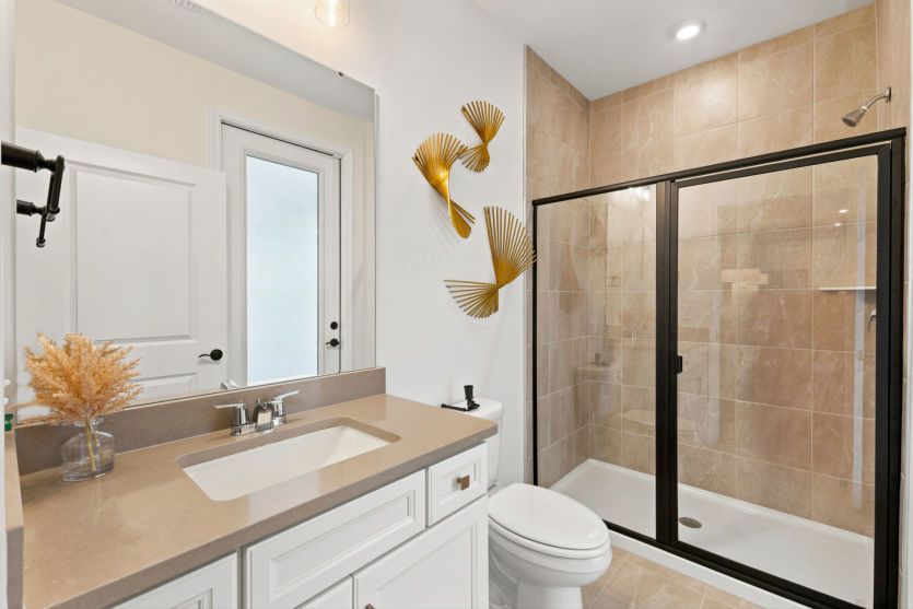 Pool bathroom with functional design.