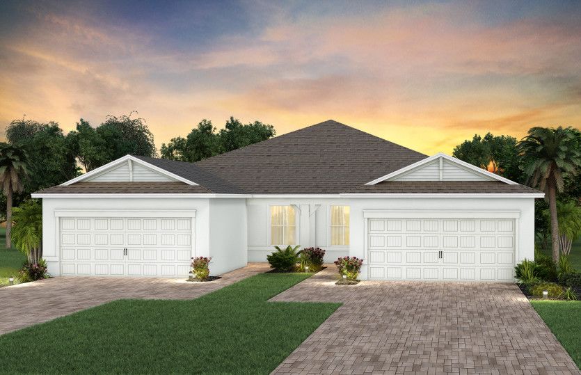 The Ellenwood, a one-story attached villa with a 2 car garage, shown as home exterior CO2A