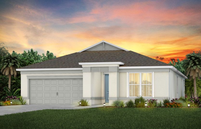The Palmary, a one-story single family home with a 2 car garage, shown as home exterior CO2A