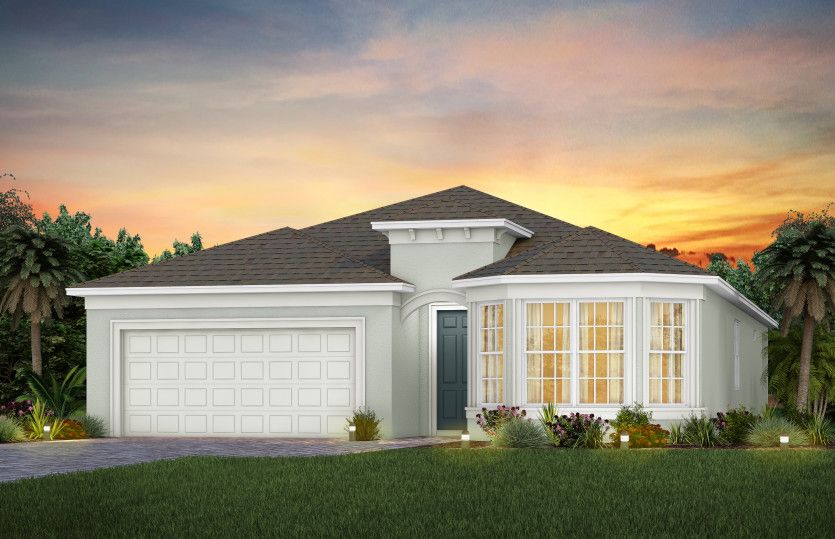 The Palmary, a one-story single family home with a 2 car garage, shown as home exterior FM3