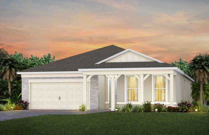 The Palmary, a one-story single family home with a 2 car garage, shown as home exterior CO3