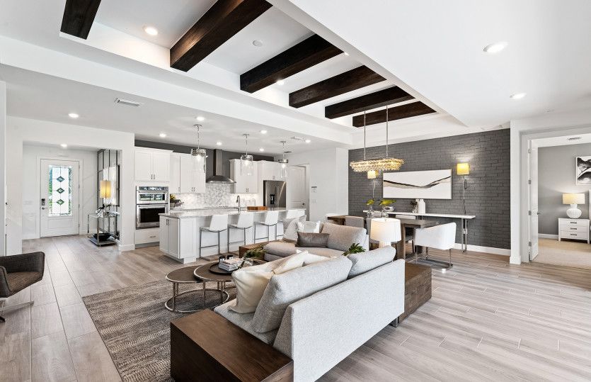 Connected gathering space and elegant double tray ceiling