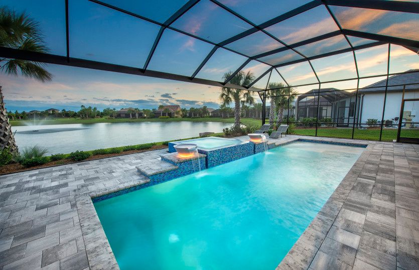 Screened-in pool with water views