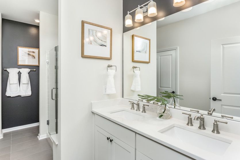 Owner's Bath with Dual Bowl Vanity and Walk-In Shower