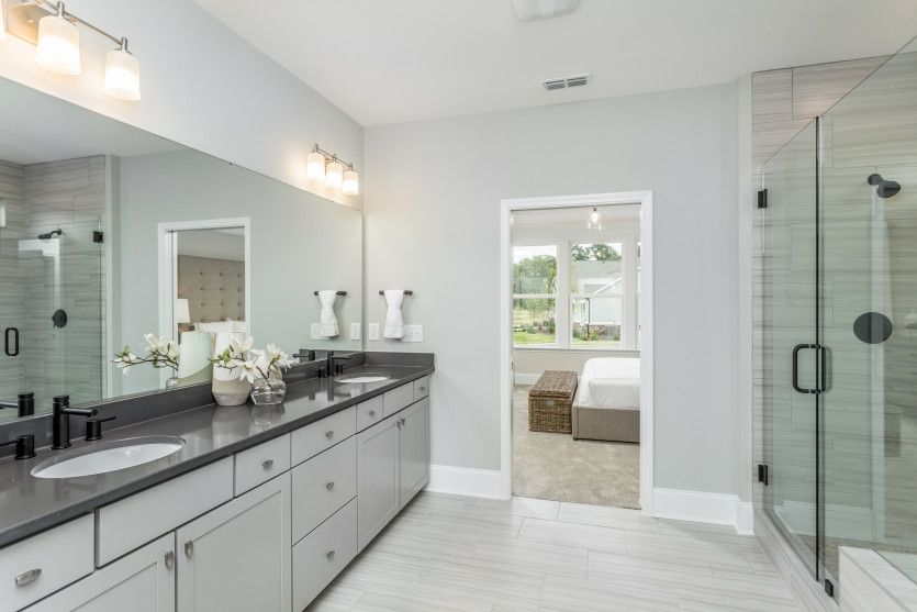 Owner's Bath with Dual Bowl Vanity and Walk-In Shower