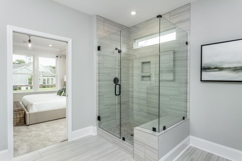 Owner's Bath with Dual Bowl Vanity and Walk-In Shower