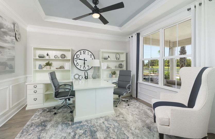Utilize flexible space as a home office or den.