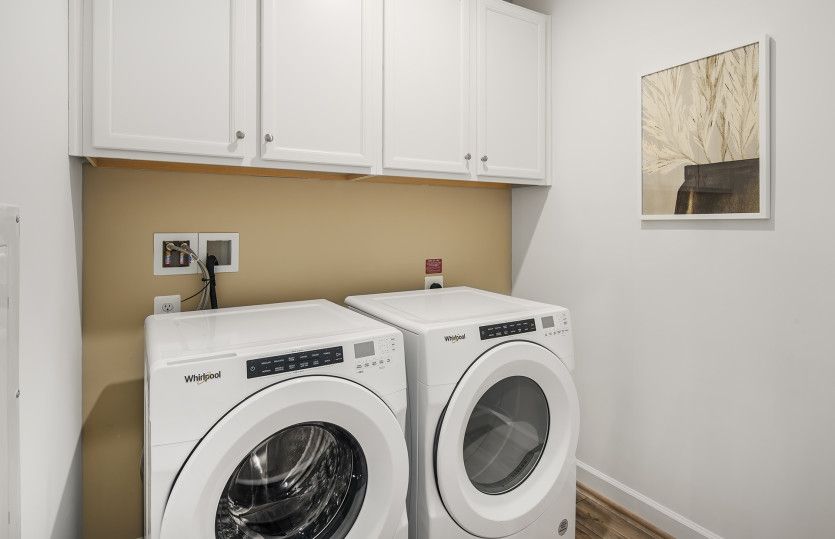 Laundry Room with Overhead Cabinets for Extra Storage