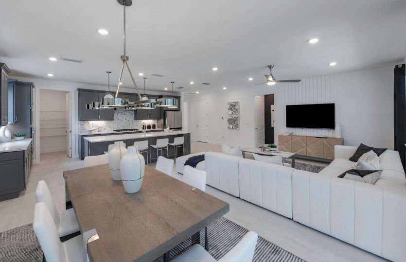 Connected kitchen, gathering room, and café