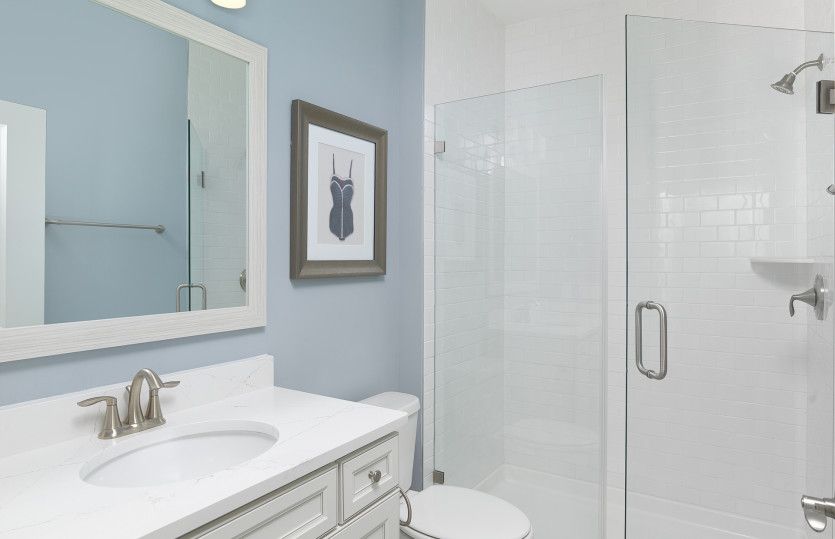 Modern Owner's Bath with a frameless walk-in shower.