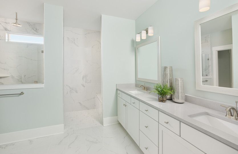 With a luxurious walk-in shower with a bench, you can create an at-home spa experience in the Owner'