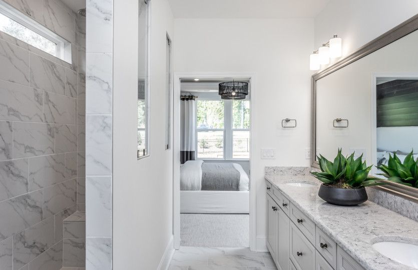 Owner's Bath with Dual Bowl Vanity and Walk-In Shower