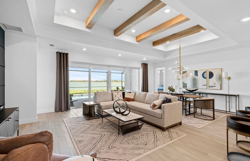 Gathering room with dual tray ceiling