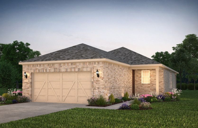 The Alpine, a one-story home with 2-car garage, shown with home exterior LS201